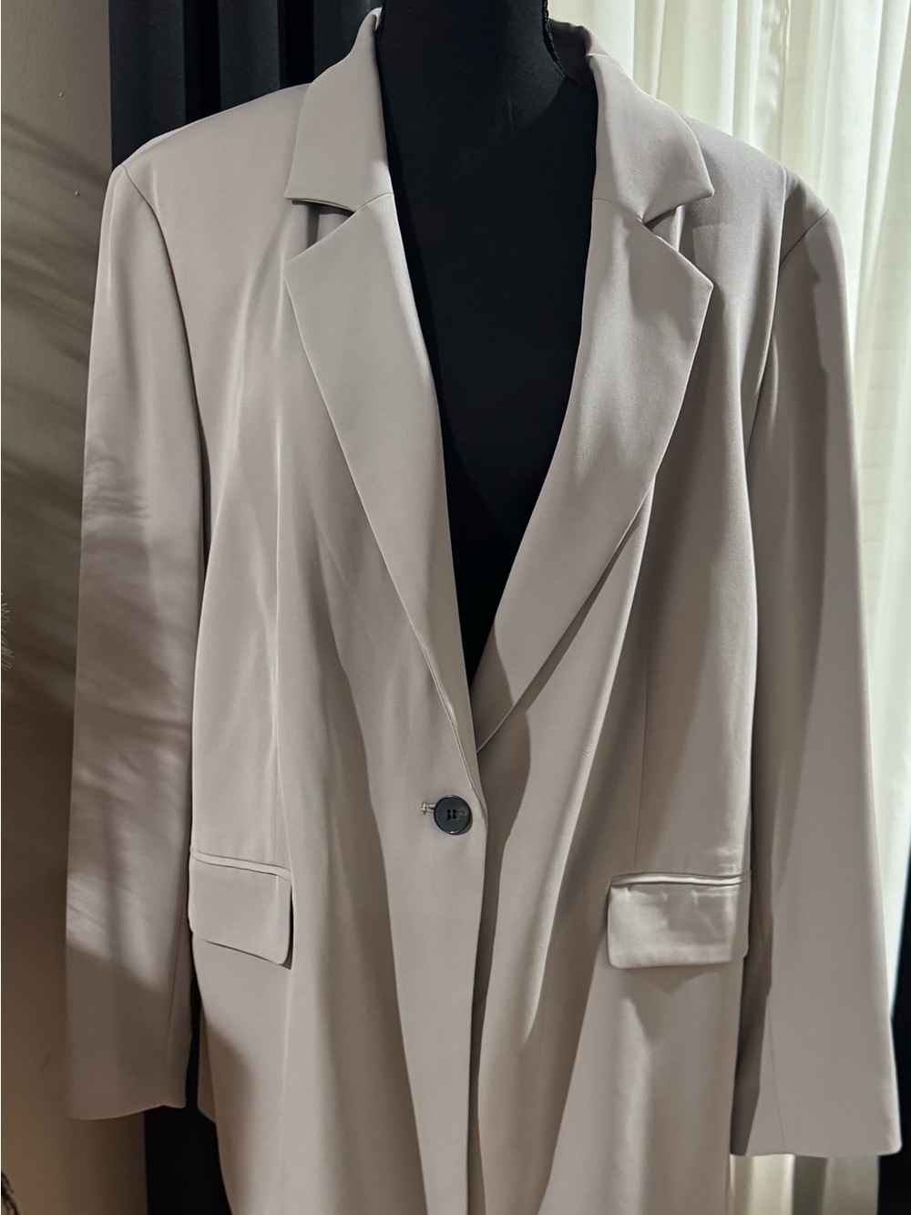 Taupe Single-Button Women's Blazer Coat